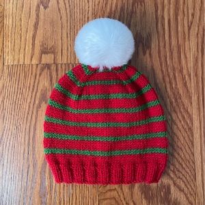 Christmas Handmade Knit Baby Hat with Pom Poms,Red White Green Beanie (1-3 Year)
